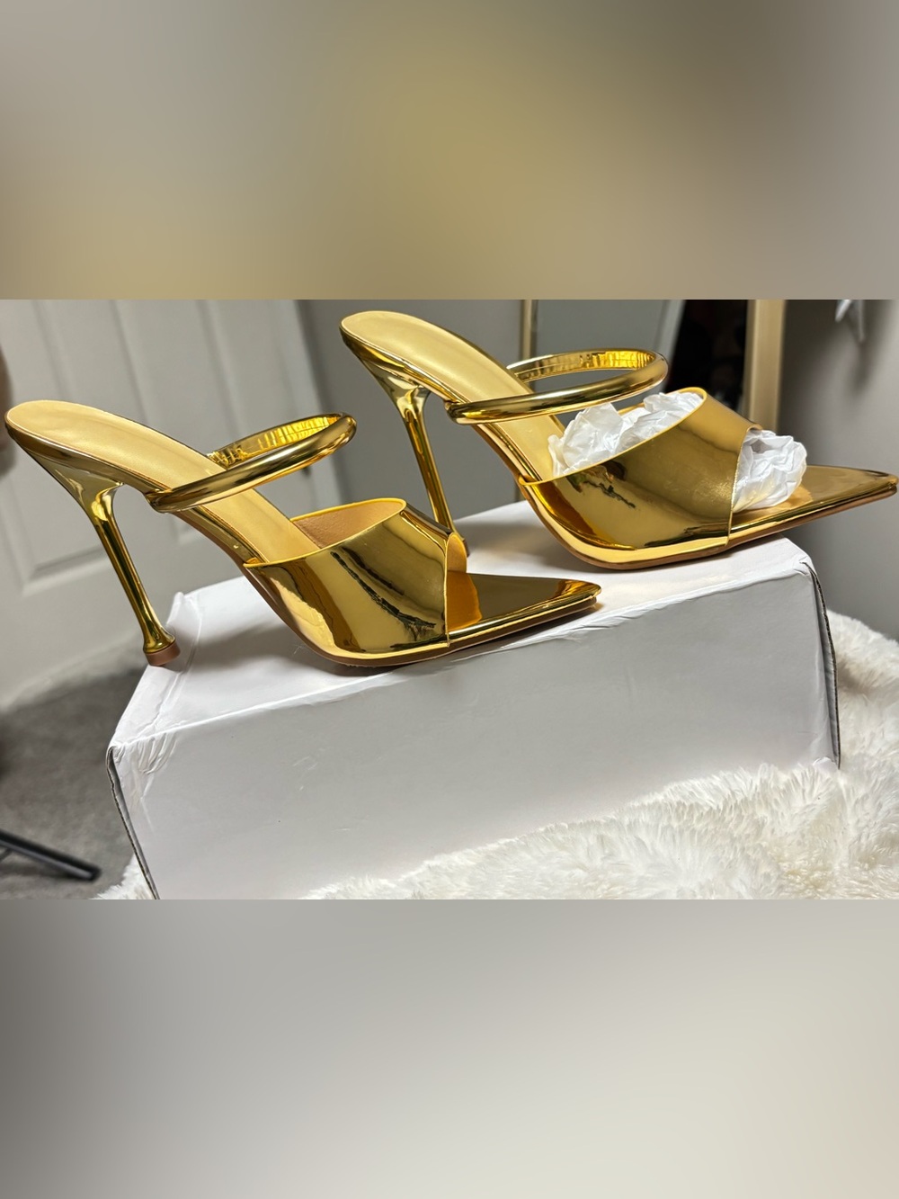 Gold Metallic High Heel Slide Sandals - Women